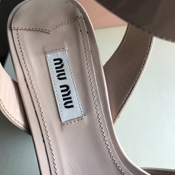 Miu Miu Jeweled Heel Ankle Strap Platforms in Nude - Picture 6 of 8